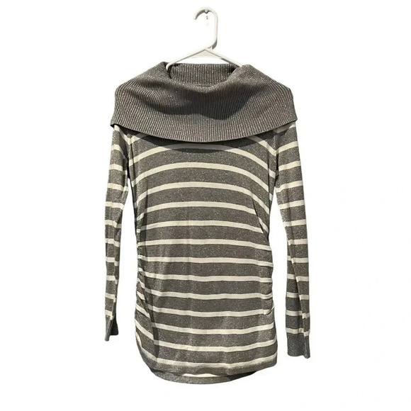 Michael‎ Kors Metalic Silver and White Cowlneck Rouch Sweater Size Medium - Picture 2 of 4